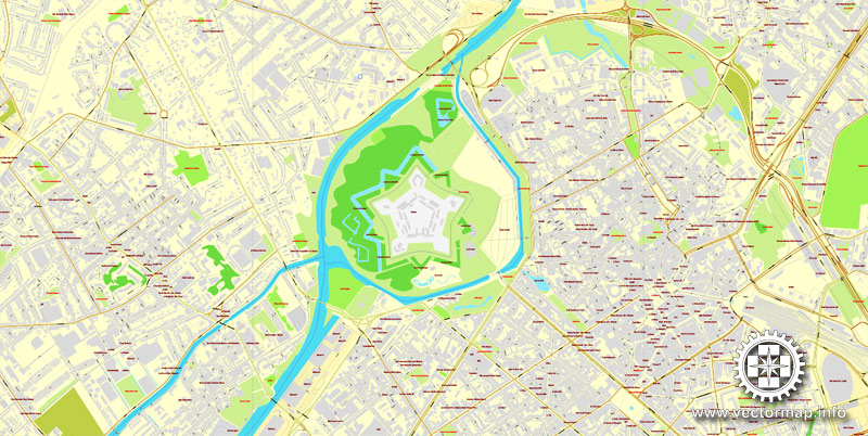 Lille, France, printable vector street City Plan map V.2, full editable ...