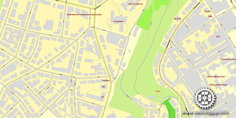 Vector map Luxembourg City, Luxembourg, printable vector street City Plan map, full editable, Adobe Illustrator, full vector, scalable, editable, text format street names, 2,7 mb ZIP