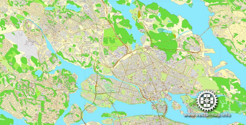 Vector map Stockholm, Sweden, printable vector street City Plan map V.3, full editable, Adobe Illustrator,