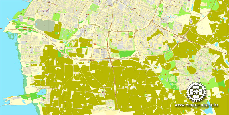 Malmo / Malmö, Sweden, exact printable vector street  map, City Plan  full editable, Adobe PDF