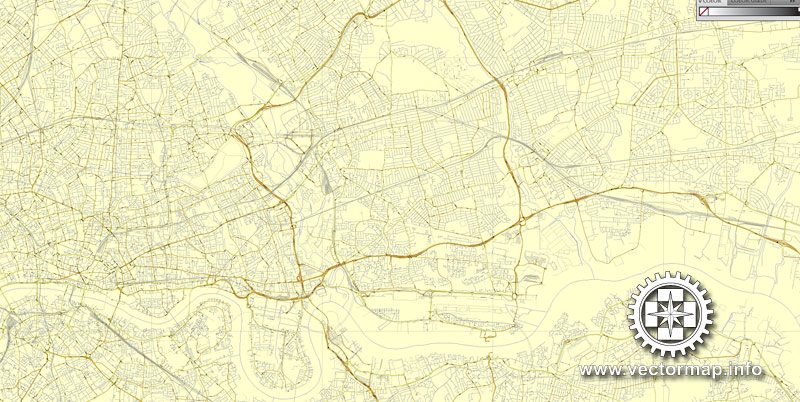 Vector Map London, England, printable vector street map, City Plan V.3 in 4 parts full editable, Adobe Illustrator, Royalty free, full vector, scalable, editable, text format street names, 54,5 mb ZIP Only ALL streets, no any more.