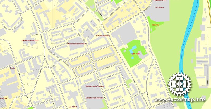 Vector Map Ostrava, Czech Republic, printable vector street map, City Plan full editable, Adobe Illustrator, Royalty free, full vector, scalable, editable, text format street names, 10,6 mb ZIP ALL streets, ALL Buildings.