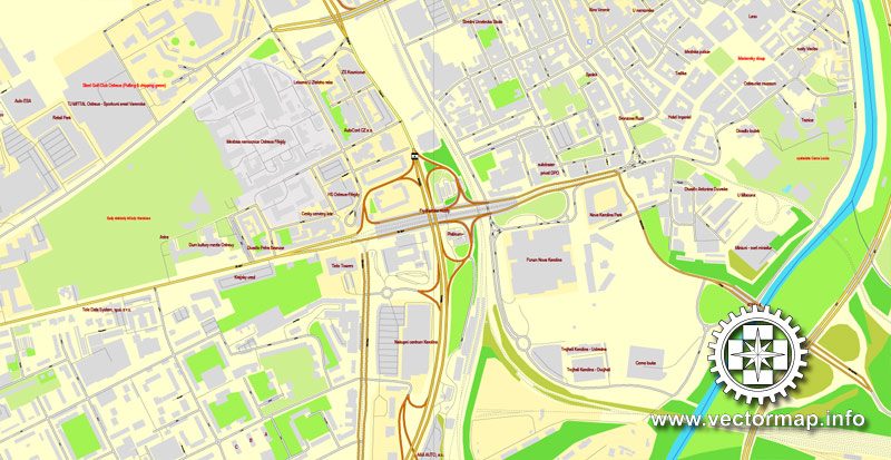 Vector Map Ostrava, Czech Republic, printable vector street map, City Plan full editable, Adobe Illustrator, Royalty free, full vector, scalable, editable, text format street names, 10,6 mb ZIP ALL streets, ALL Buildings.