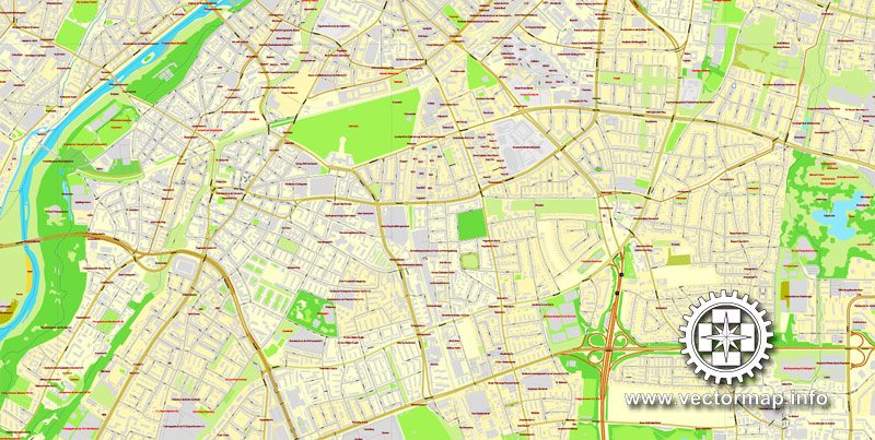 PDF Map Munich / München, Germany, printable vector street map, City Plan V.2, full editable, Adobe PDF, Royalty free, full vector, scalable, editable, text format street names, 53 mb ZIP