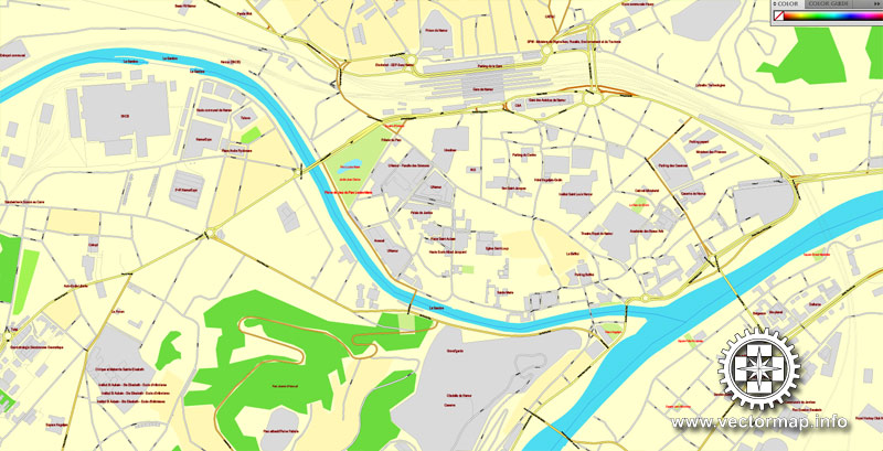 Vector Map Namur, Belgium, printable vector street map, City Plan, full editable, Adobe Illustrator, Royalty free, full vector, scalable, editable, text format street names, 3,6 mb ZIP All streets, some more buildings.