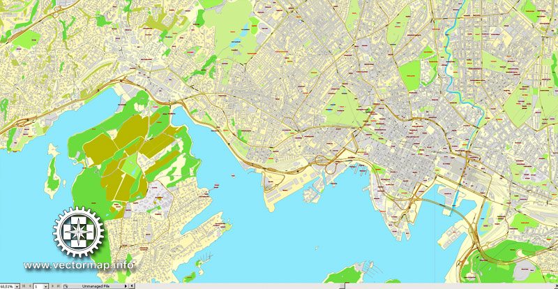 Vector Map Oslo, Norway, printable vector street map, City Plan V.2 full editable, Adobe Illustrator, Royalty free, full vector, scalable, editable, text format street names, 15,1 mb ZIP All streets, All buildings.
