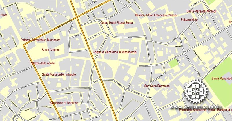 Vector Map Palermo, Sicily, Italy, printable vector street map, City Plan full editable, Adobe Illustrator, Royalty free, full vector, scalable, editable, text format street names, 9,3 mb ZIP