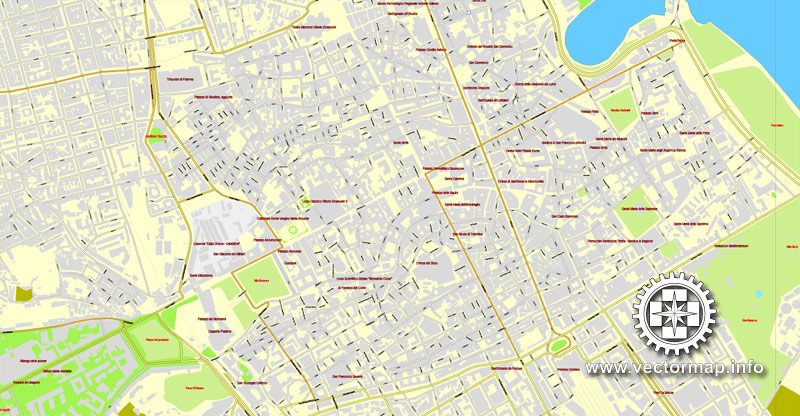 Vector Map Palermo, Sicily, Italy, printable vector street map, City Plan full editable, Adobe Illustrator, Royalty free, full vector, scalable, editable, text format street names, 9,3 mb ZIP