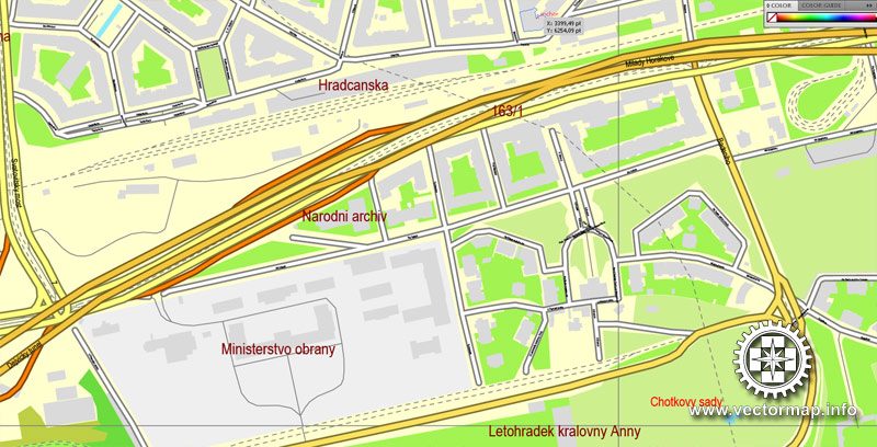 Vector Map Prague / Praha, Czech Republic, printable vector street map, City Plan V.3 full editable, Adobe Illustrator, Royalty free, full vector, scalable, editable, text format street names, 35,6 mb ZIP All streets, All buildings.