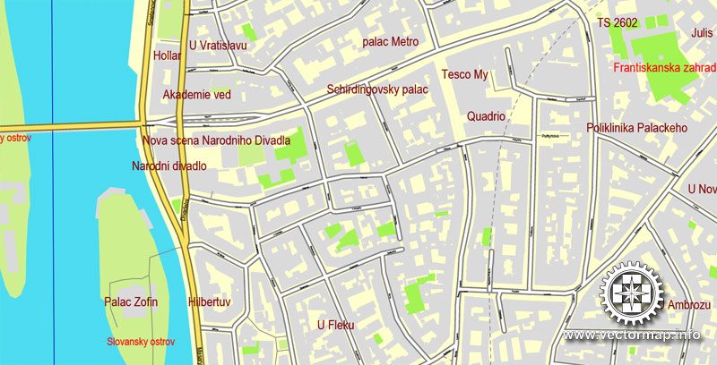 Vector Map Prague / Praha, Czech Republic, printable vector street map, City Plan V.3 full editable, Adobe Illustrator, Royalty free, full vector, scalable, editable, text format street names, 35,6 mb ZIP All streets, All buildings.