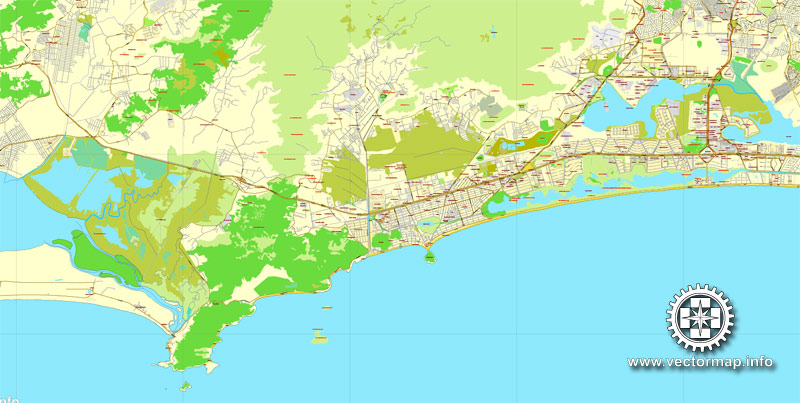 Rio de Janeiro, Brazil, printable vector street  map, Exact City Plan V.2 in 2 parts  full editable, Adobe PDF