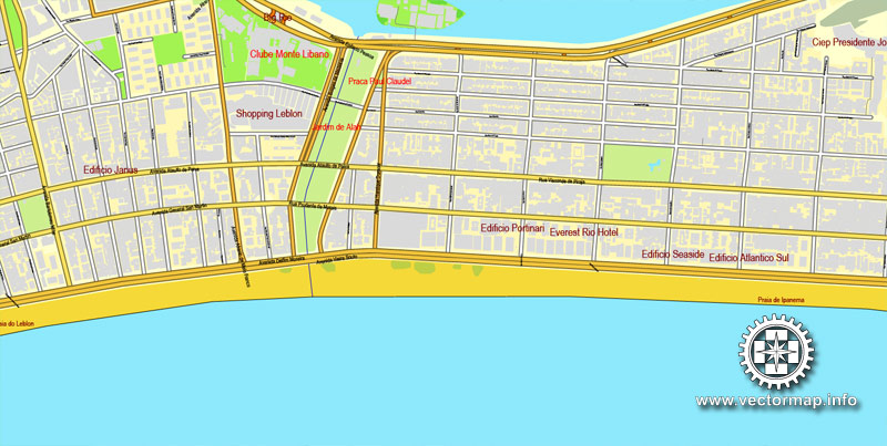 Vector Map Rio de Janeiro, Brazil, printable vector street map, City Plan V.2 in 2 parts full editable, Adobe Illustrator, Royalty free, full vector, scalable, editable, text format street names, 26,5 mb ZIP