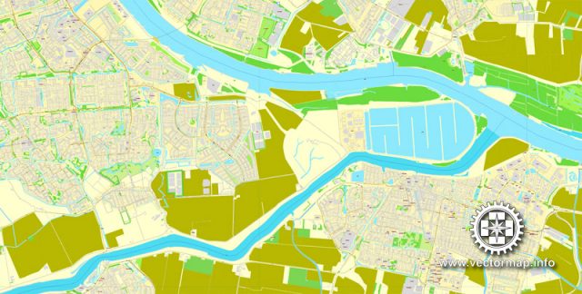 Rotterdam, Netherlands, printable vector street map, City Plan V.2 in 4 ...