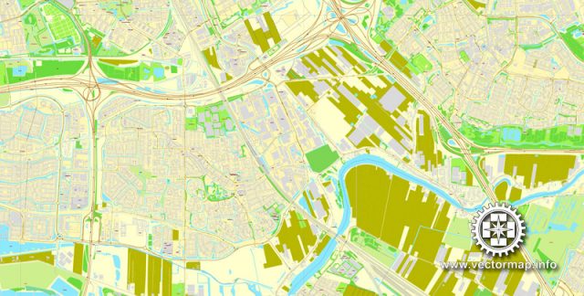 Rotterdam, Netherlands, printable vector street map, City Plan V.2 in 4 ...