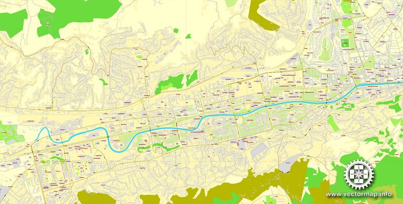 Sarajevo, Bosnia and Herzegovina, printable vector street map, City Plan, full editable, Adobe Illustrator, Royalty free, full vector, scalable, editable, text format street names, 4,1 mb ZIP All streets, some more buildings.