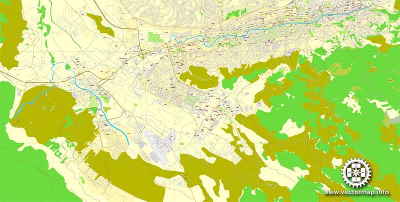 Sarajevo, Bosnia and Herzegovina, printable vector street  map, City Plan, full editable, Adobe Illustrator