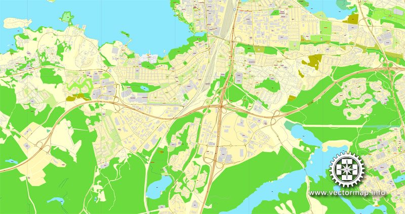 Tampere, Finland, printable vector street  map, City Plan full editable, Adobe Illustrator
