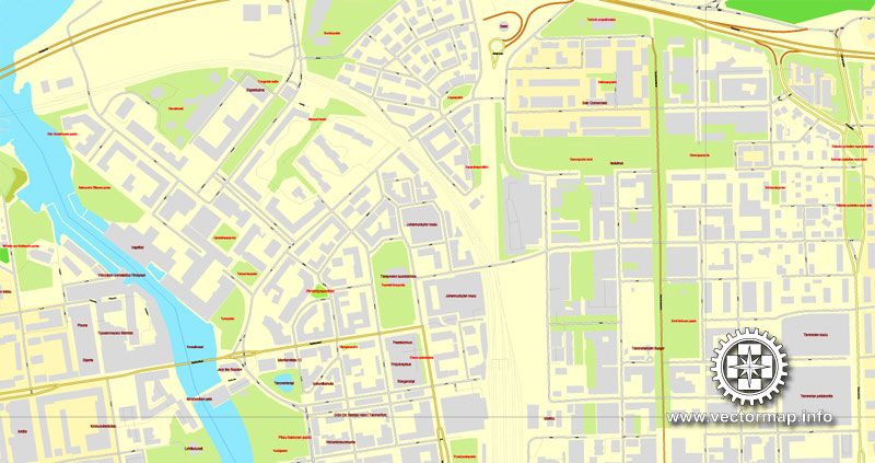 Vector Map Tampere, Finland, printable vector street map, City Plan full editable, Adobe Illustrator, Royalty free, full vector, scalable, editable, text format street names, 5,0 mb ZIP All streets, All buildings.