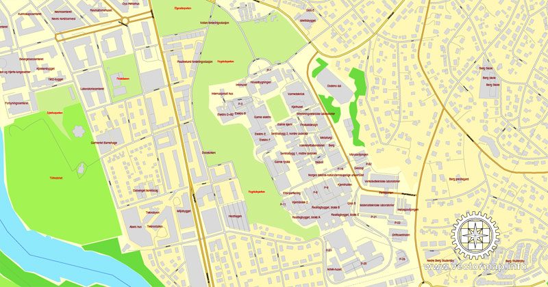 Vector Map Trondheim, Norway, printable vector street map, City Plan full editable, Adobe Illustrator, Royalty free, full vector, scalable, editable, text format street names, 5,7 mb ZIP ALL streets, All Buildings.