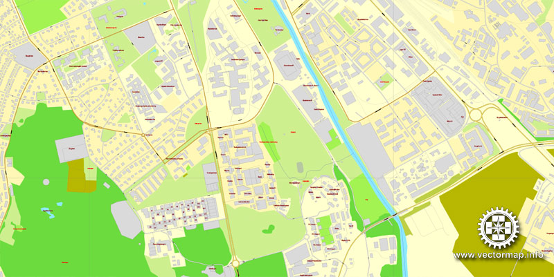 Vector Map Uppsala, Sweden, printable vector street map, City Plan full editable, Adobe Illustrator, Royalty free, full vector, scalable, editable, text format street names, 3,9 mb ZIP ALL streets, ALL Buildings.