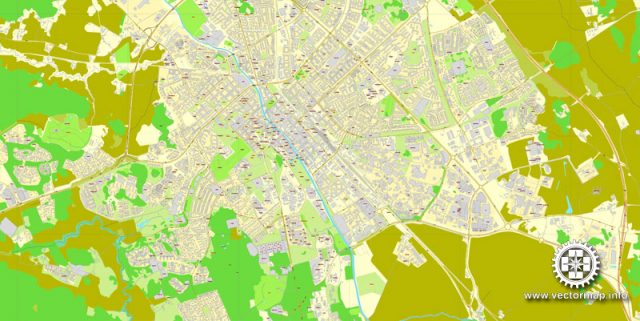 Uppsala, Sweden, printable vector street map, City Plan full editable ...