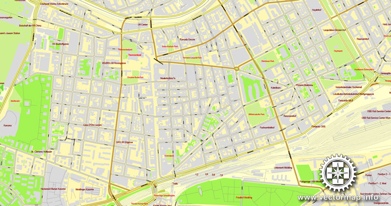Vector Map Vienna / Wien, Austria, printable vector street map, City Plan V.2, full editable, Adobe Illustrator, Royalty free, full vector, scalable, editable, text format street names, 32,6 mb ZIP