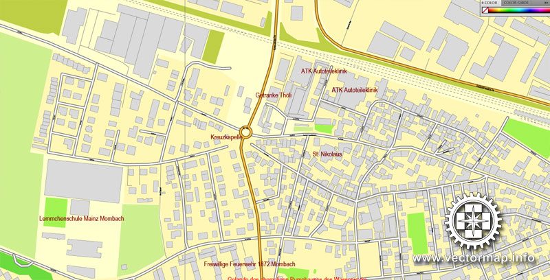 Vector Map Mainz / Wiesbaden, Germany, printable vector street map, City Plan V.2, full editable, Adobe Illustrator, Royalty free, full vector, scalable, editable, text format street names, 13,3 mb ZIP