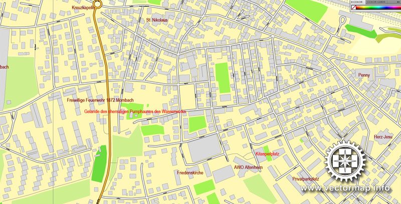 Vector Map Mainz / Wiesbaden, Germany, printable vector street map, City Plan V.2, full editable, Adobe Illustrator, Royalty free, full vector, scalable, editable, text format street names, 13,3 mb ZIP