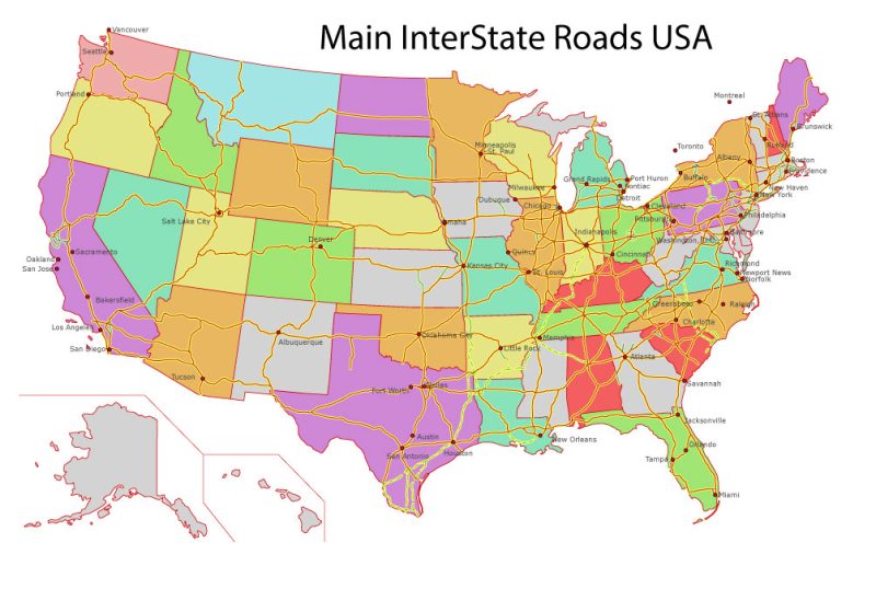 Free download Vector Map US Interstate roads, Adobe Illustrator, V.1