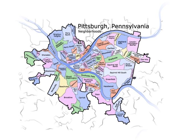 Free vector map Pittsburgh, Pennsylvania, Adobe Illustrator