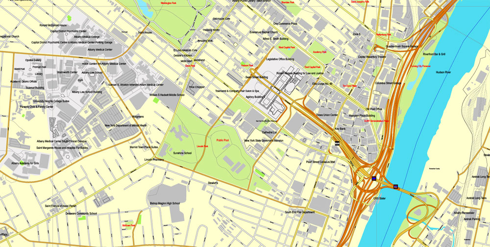 Vector Map Albany, st. New York, US, printable vector street City Plan map full editable, Adobe Illustrator, full vector, scalable, editable, text format street names, 3 mb ZIP