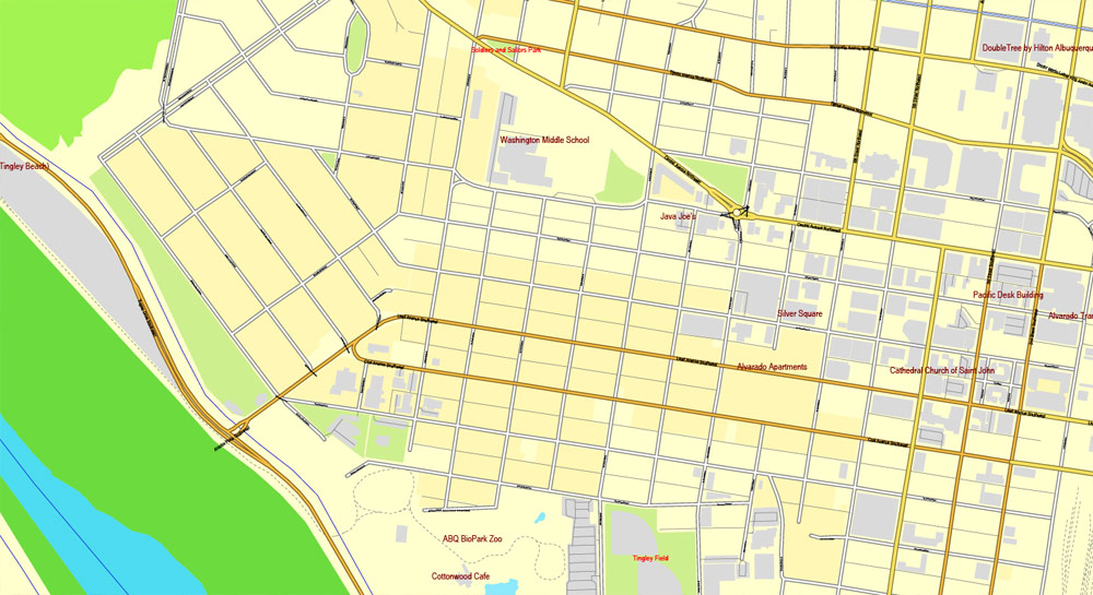 Vector Map Albuquerque, New Mexico, US, exact map: Printable City Plan Map, Adobe Illustrator, full vector, scalable, editable, separated text layer street names, 10 mb ZIP