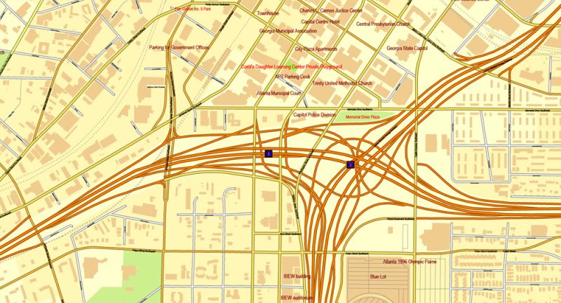 Vector Map Atlanta, Georgia, US, vector map Adobe Illustrator editable City Plan V3-2016.07, full vector, scalable, editable, text format street names, 32 mb ZIP