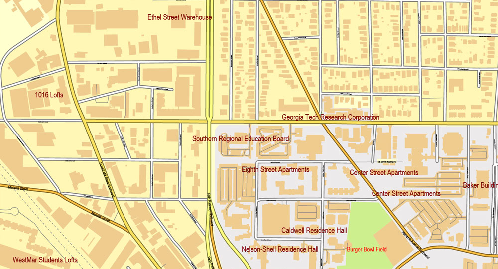 Vector Map Atlanta, Georgia, US, vector map Adobe Illustrator editable City Plan V3-2016.07, full vector, scalable, editable, text format street names, 32 mb ZIP