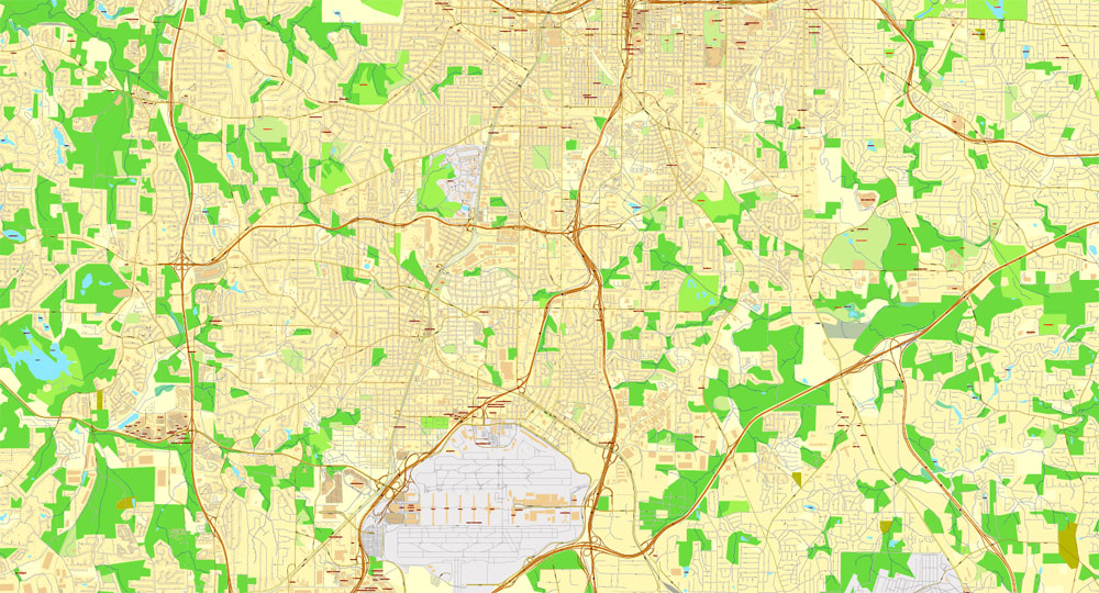 Atlanta Georgia US, exact map Adobe PDF editable City Plan V3, full vector