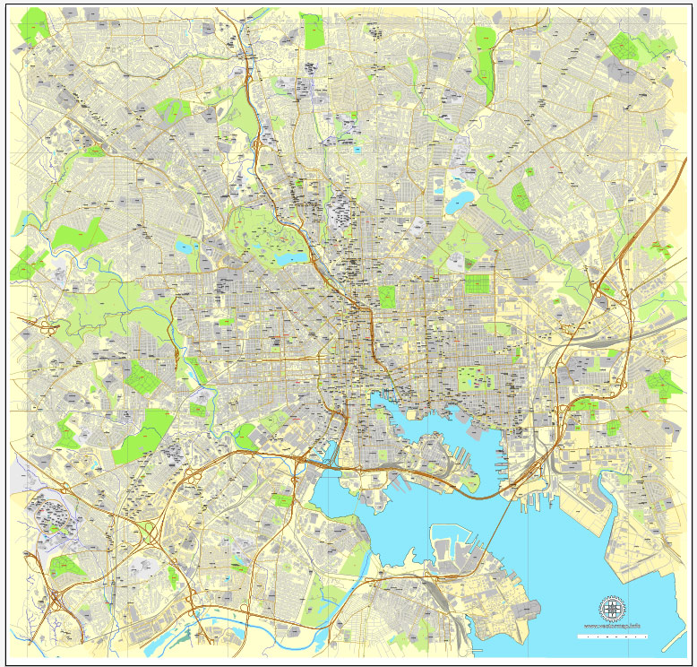 Baltimore, Maryland, US, printable vector street City Plan map V3, full ...
