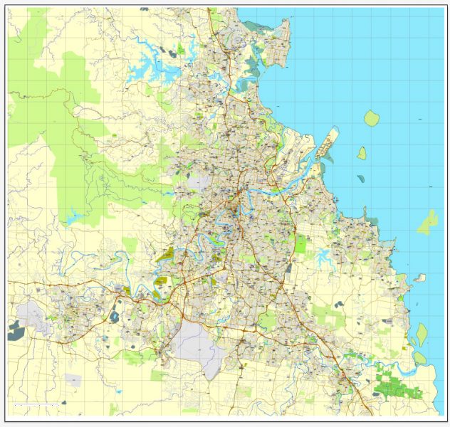 Brisbane PDF Map Australia printable vector City Plan V3.08 editable ...