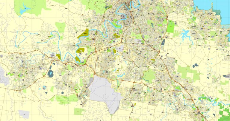 Brisbane PDF Map Australia printable vector City Plan V3.08 editable ...