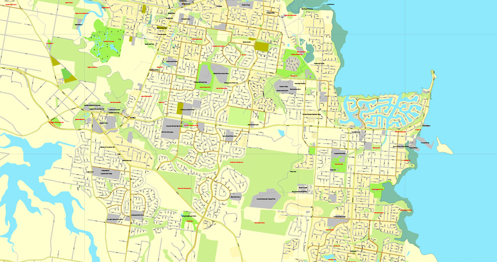 Vector Map Brisbane, Australia, printable vector street City Plan map V3-2016.08, full editable, Adobe Illustrator, full vector, scalable, editable, text format street names, 16 mb ZIP