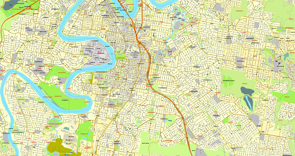 Brisbane PDF Map Australia printable vector City Plan V3 ...