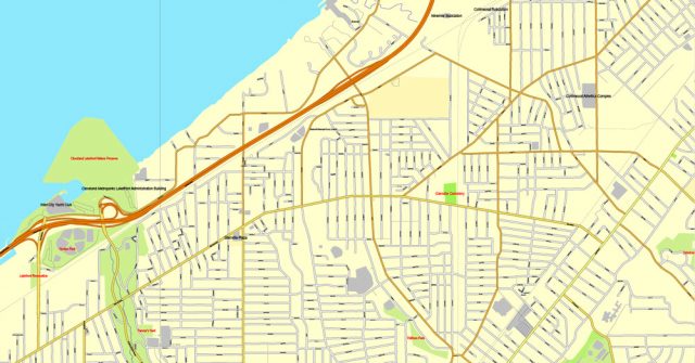 Cleveland printable vector map Ohio, US, City Plan full editable, Adobe ...