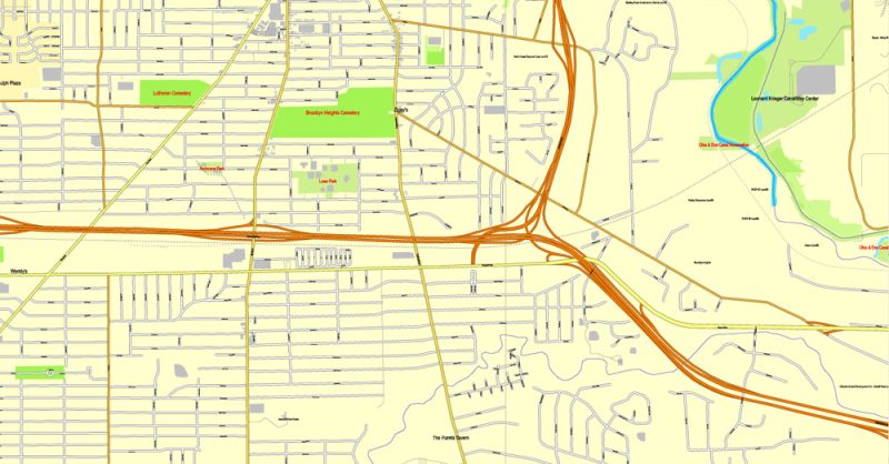 Vector Map Cleveland, Ohio, US, printable vector map street City Plan V.3.08.2016 full editable, Adobe Illustrator, full vector, scalable, editable text format street names, 16 mb ZIP