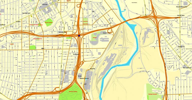 Cleveland printable vector map Ohio, US, City Plan full editable, Adobe ...