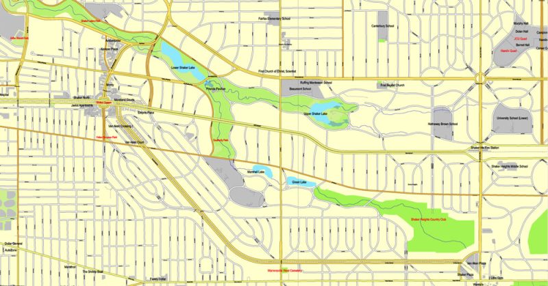Vector Map Cleveland, Ohio, US, printable vector map street City Plan V.3.08.2016 full editable, Adobe Illustrator, full vector, scalable, editable text format street names, 16 mb ZIP