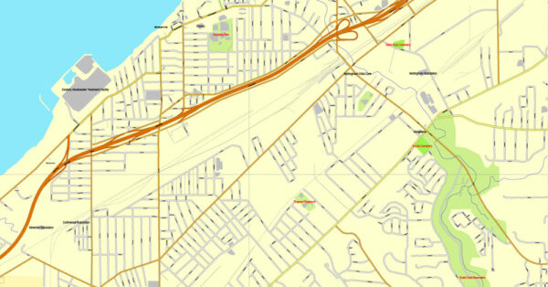 Cleveland printable vector map Ohio, US, City Plan full editable, Adobe ...