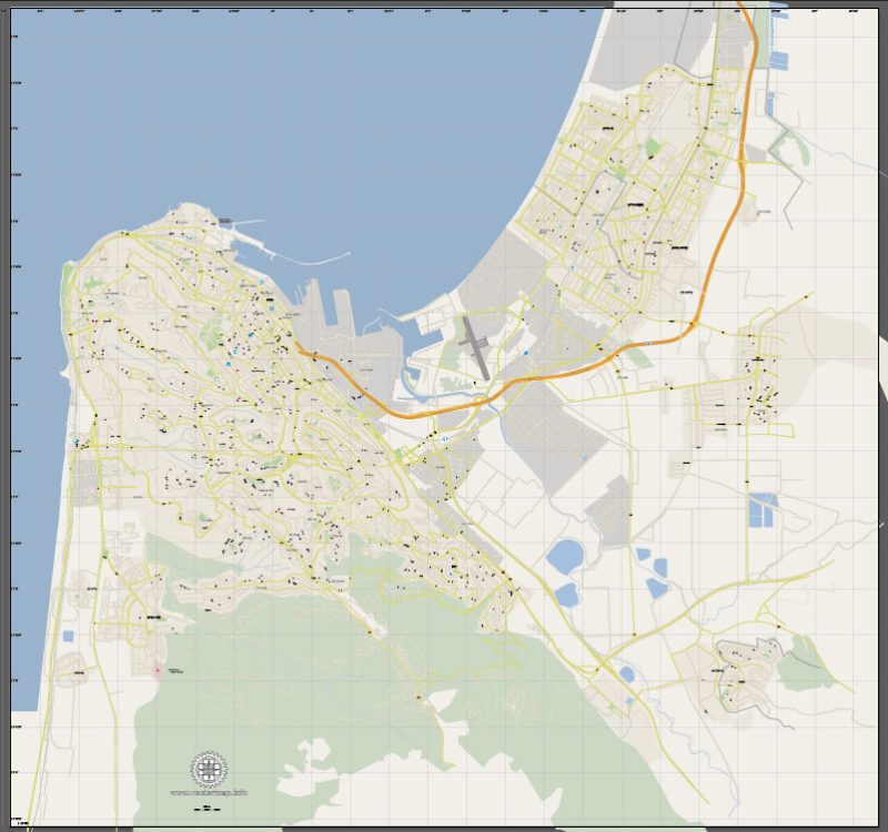 Vector Map Haifa, Israel, printable vector street City Plan G-View V.3 map full editable, Adobe Illustrator, full vector, scalable, editable, text format street names, 4 mb ZIP