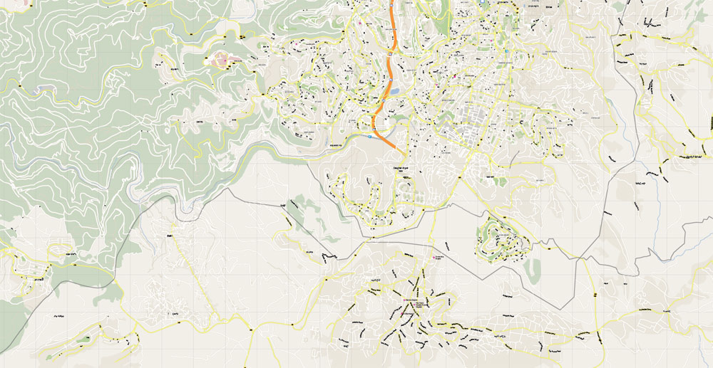 Vector Map Jerusalem, Israel, printable vector street City Plan G-View V.3 map full editable, Adobe Illustrator, full vector, scalable, editable, text format street names, 10 mb ZIP