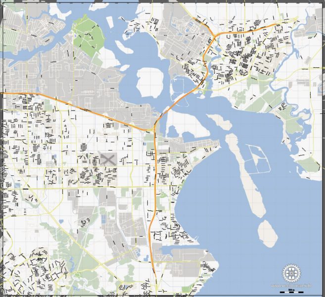 La Porte + Baytown, Texas, US, printable vector street GView map level