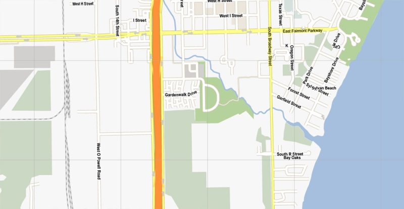 Vector Map La Porte + Baytown, Texas, US, printable vector street G-View map level 15, full editable, Adobe Illustrator, full vector, scalable, editable, text format street names, 5 mb ZIP