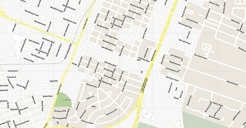 Vector Map La Porte + Baytown, Texas, US, printable vector street G-View map level 16, full editable, Adobe Illustrator, full vector, scalable, editable, text format street names, 6 mb ZIP